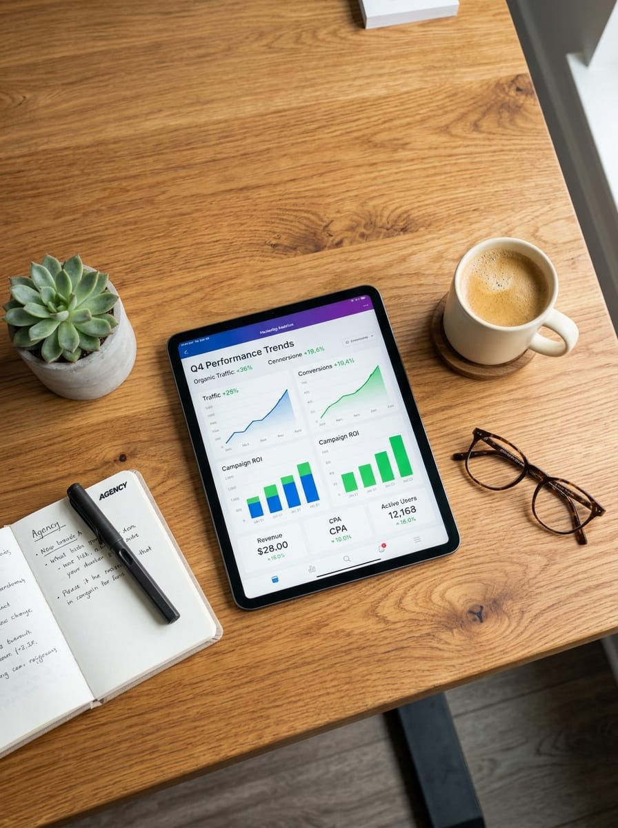 wooden desk marketing analytics …